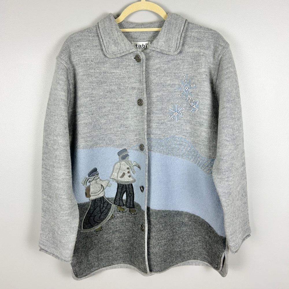TABI 100% Wool Cardigan Coat Size Medium Winter Skating Embroidery Cozy Coatigan